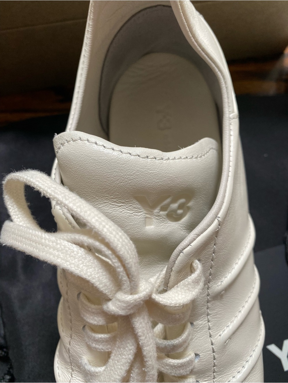 Y-3 "Country" Off-White Leather Low-Top Sneakers - Picture 10 of 11